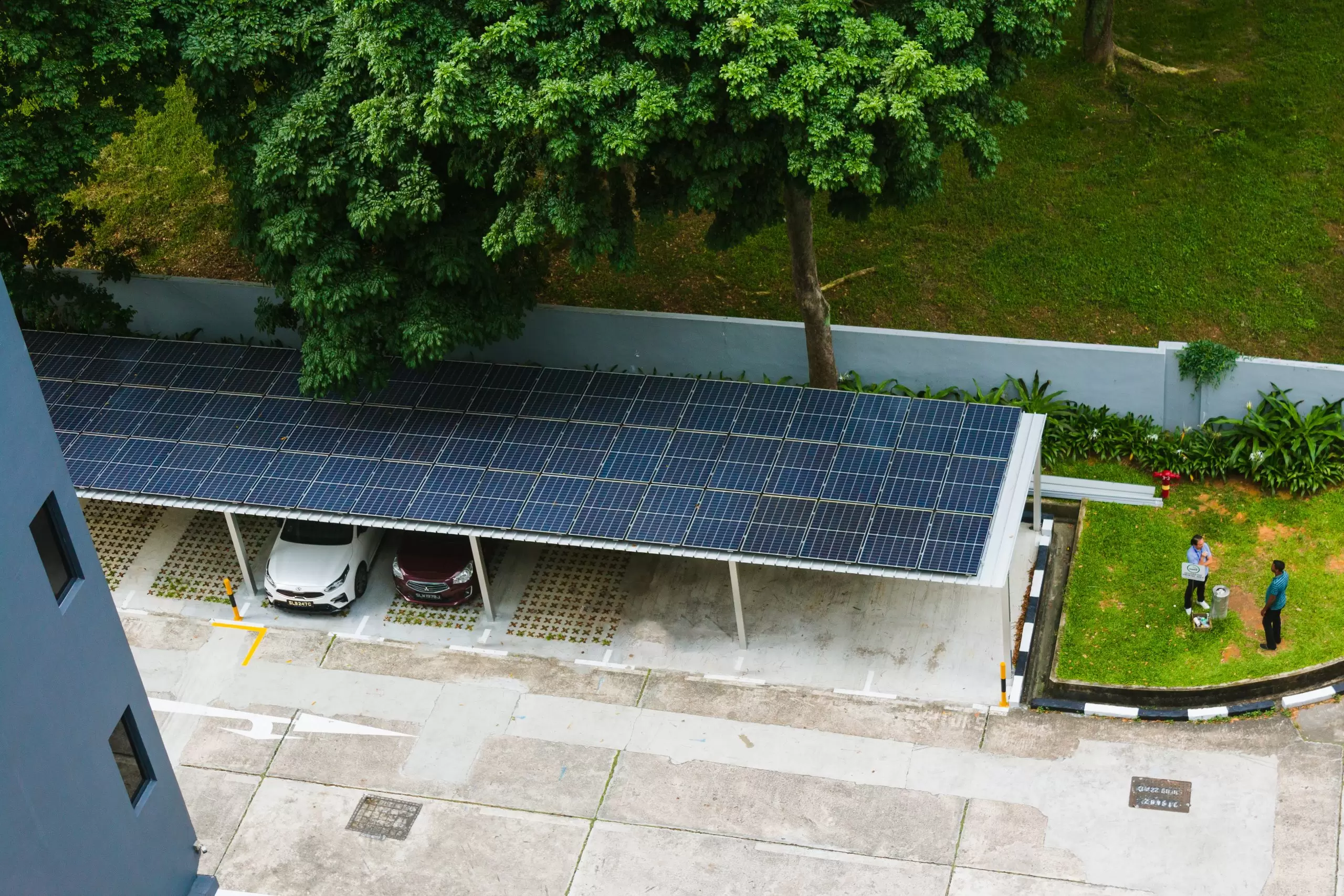Top down view of solar carport installed in Singapore
