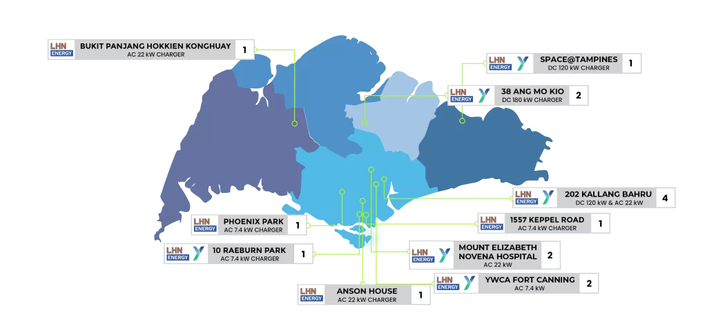 Map for Locations of EV Charging Stations Across Singapore