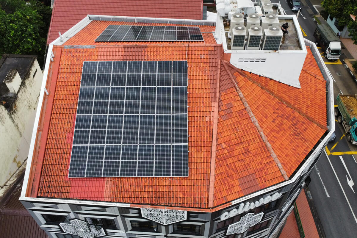 Solar panel installation on roof tiles